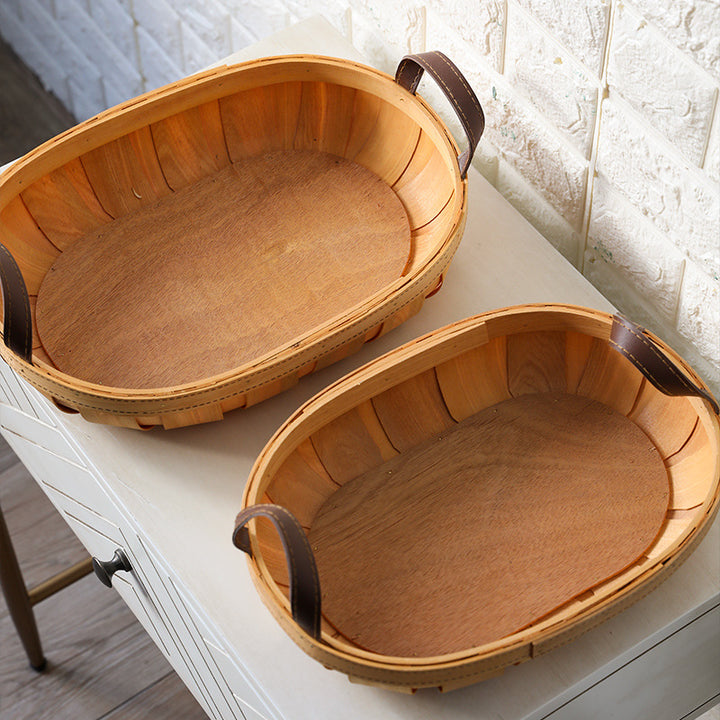 Handcrafted Oval Serving Tray with Leather Handles Bowlift