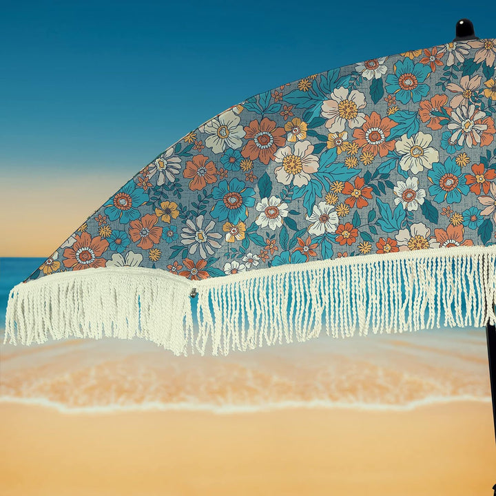 Ladies Beach Sun Protection Umbrella with Elegant Fringe Design Bowlift