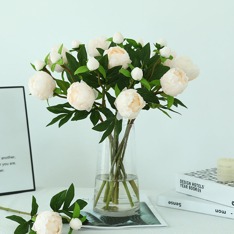 Realistic silk peony stem with buds and flexible long stem Bowlift
