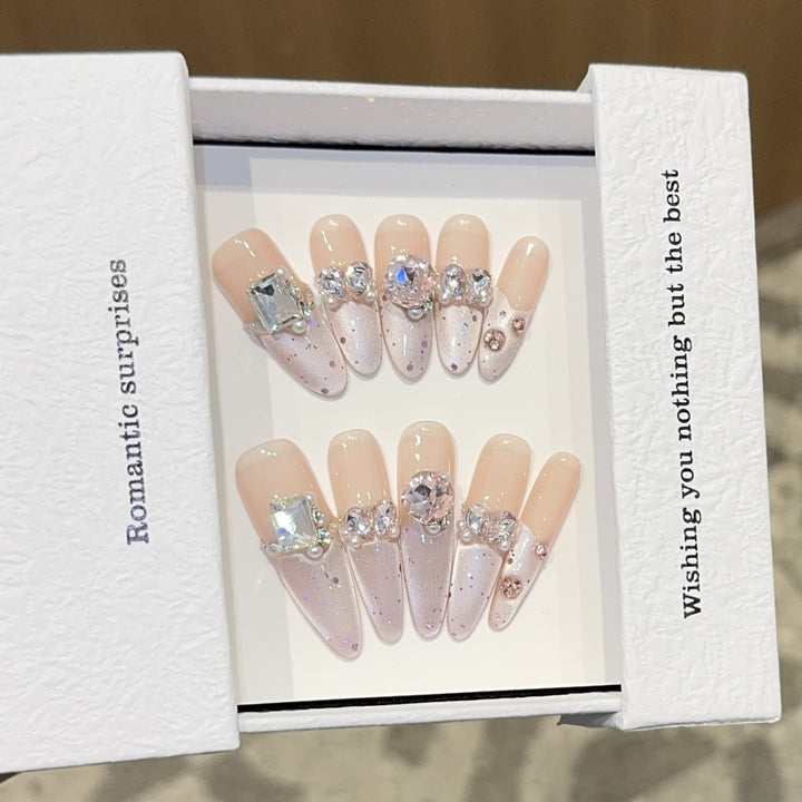 Romantic artificial nails with glitter decoration Bowlift