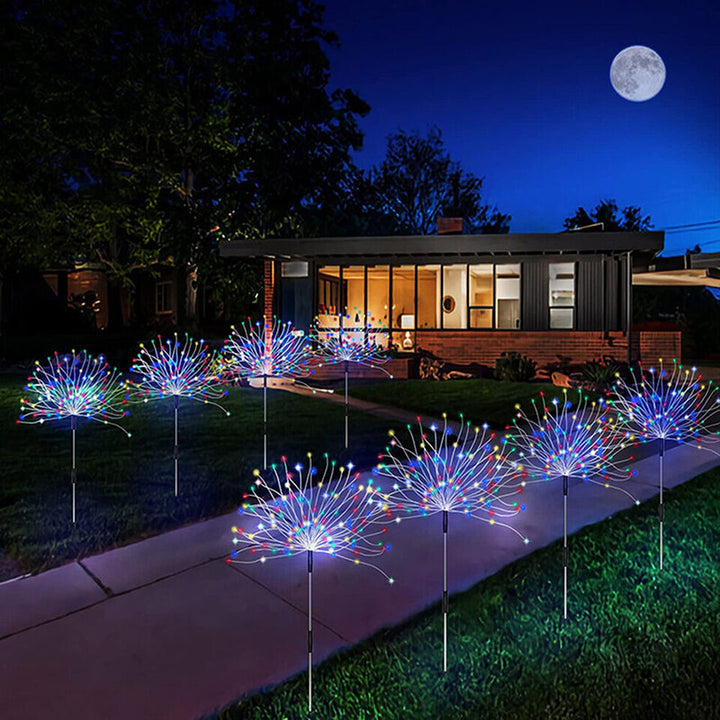 Solar-Powered LED Firework Garden Stake Lights With Sparkle Burst Design Bowlift