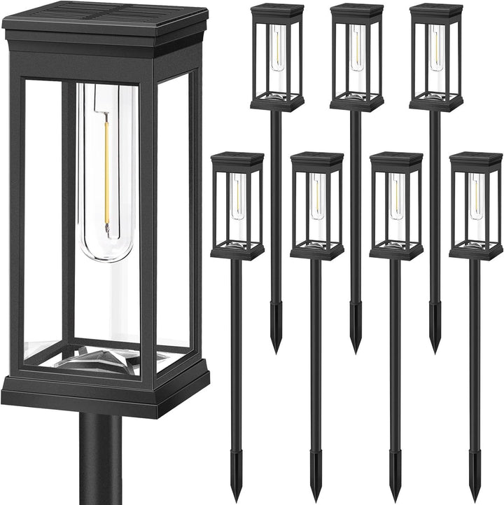 Weatherproof Garden Post Lantern With Vintage Filament-Style Bulb And Tempered Glass Panels Bowlift