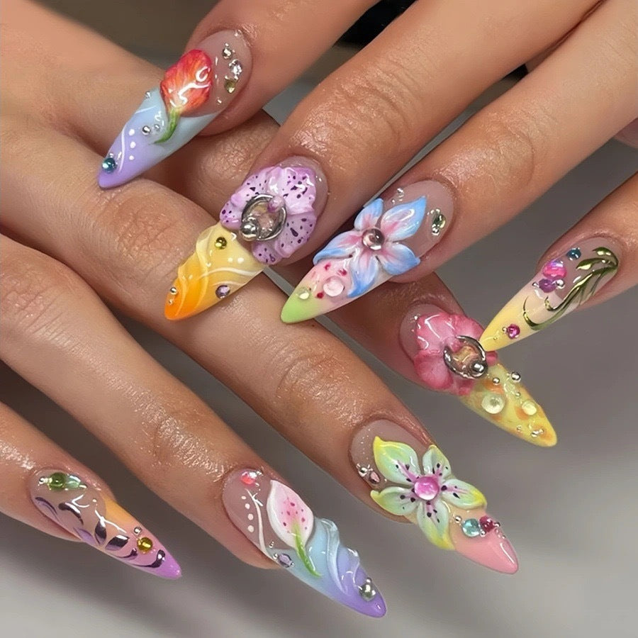 Artistic Hand-Painted Nail Art Extensions Bowlift