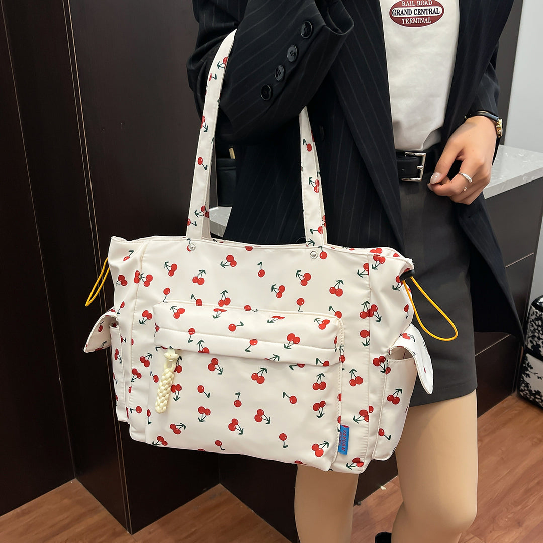 Cherry Print Multi-Pocket Tote Bag Bowlift