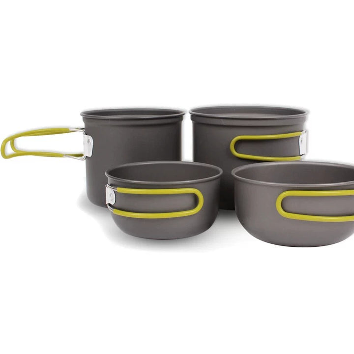 lightweight nesting anodized camping cookware set with folding silicone handles and measurement marks Bowlift