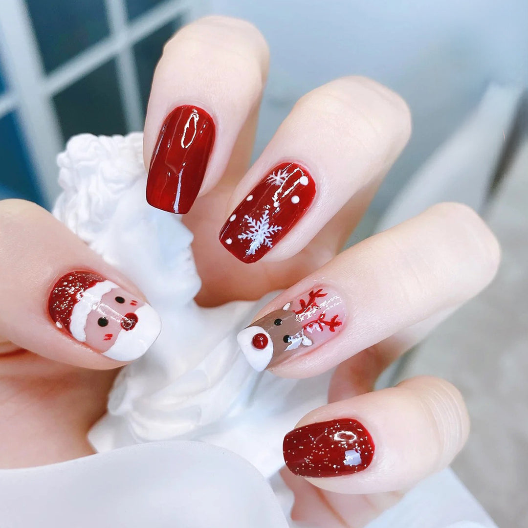 Festive Artificial Nail Set with Christmas Designs Bowlift