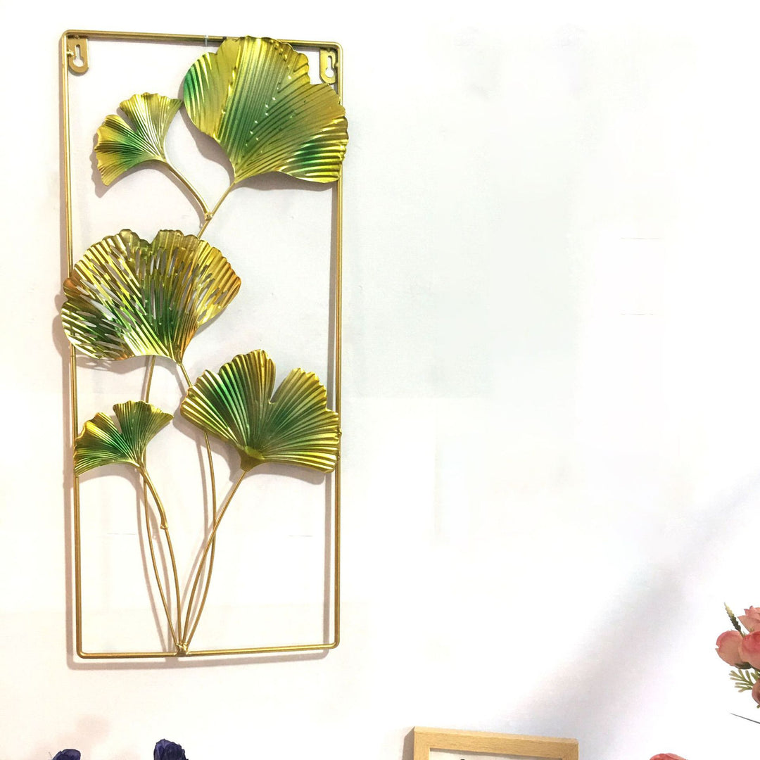 Decorative Metal Wall Art with Tropical Leaf and Mirror Design Bowlift