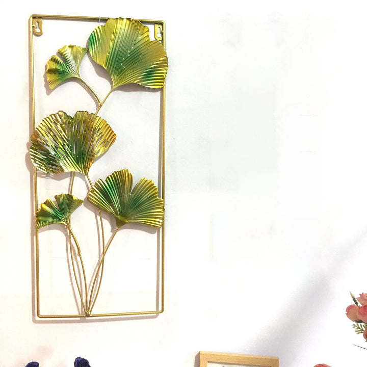 Decorative Metal Wall Art with Tropical Leaf and Mirror Design Bowlift