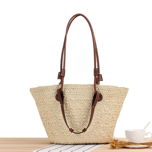 Braided Beach Bag with Elegant Leather Handles Bowlift