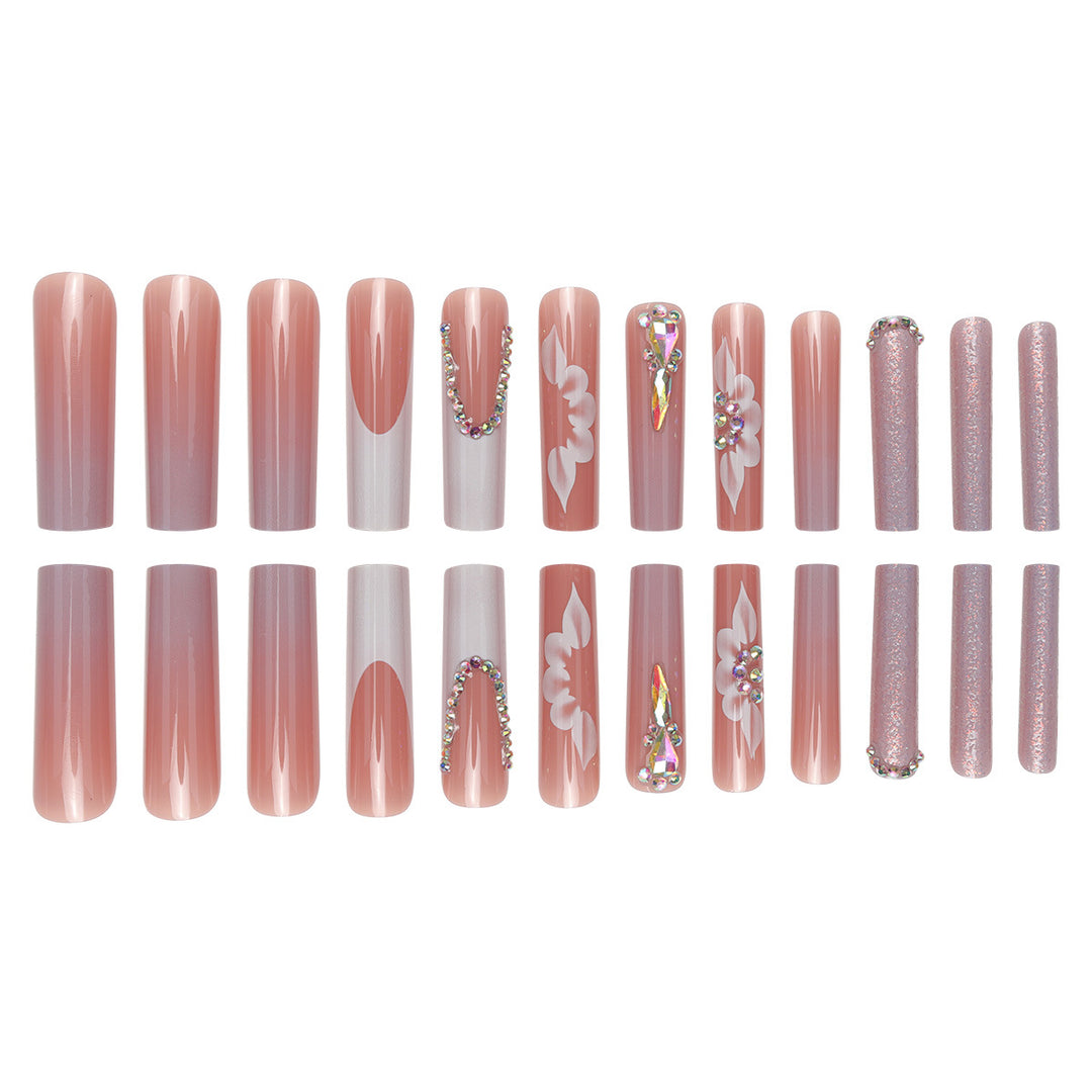 Elegant Floral Design Long Press-On Nails Bowlift