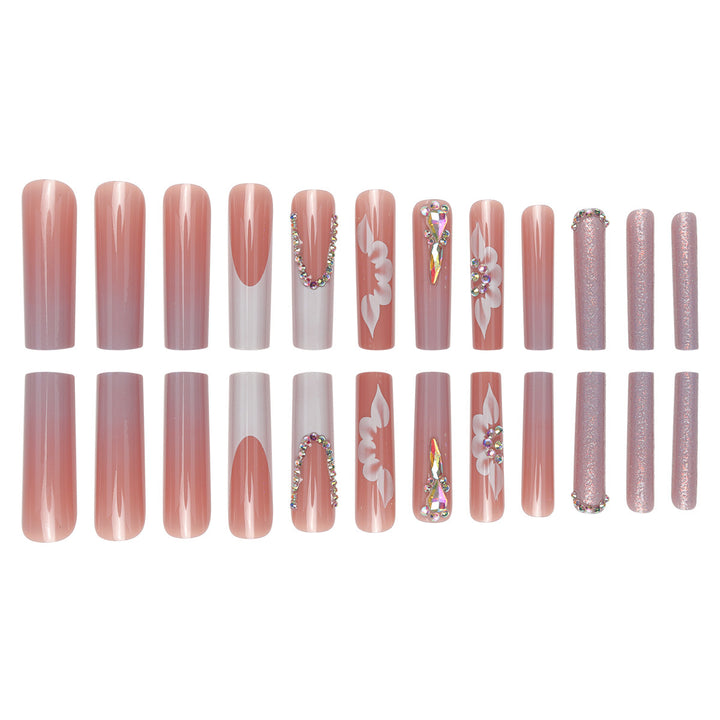 Elegant Floral Design Long Press-On Nails Bowlift