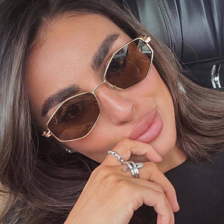 Women's geometric sunglasses with protective UV filter and high-end metal frame Bowlift