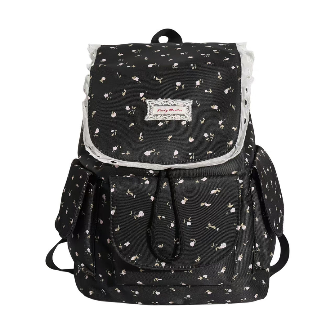 Floral Print Ruffled Backpack Bowlift