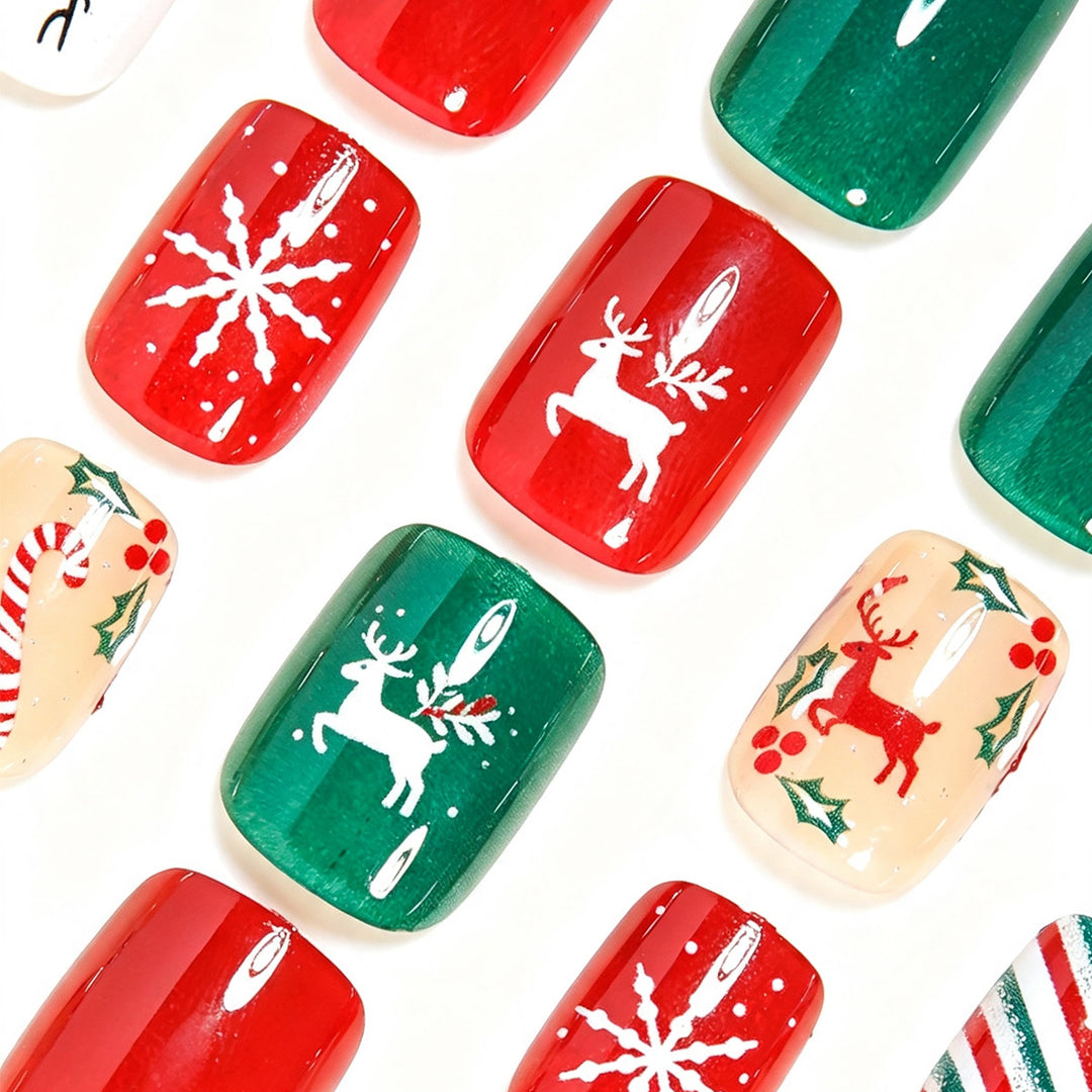 Festive Holiday-Themed Press-On Nail Art Bowlift