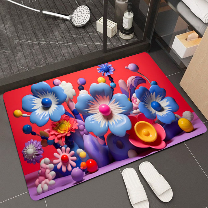 Floral Design Memory Foam Bath Mat Bowlift