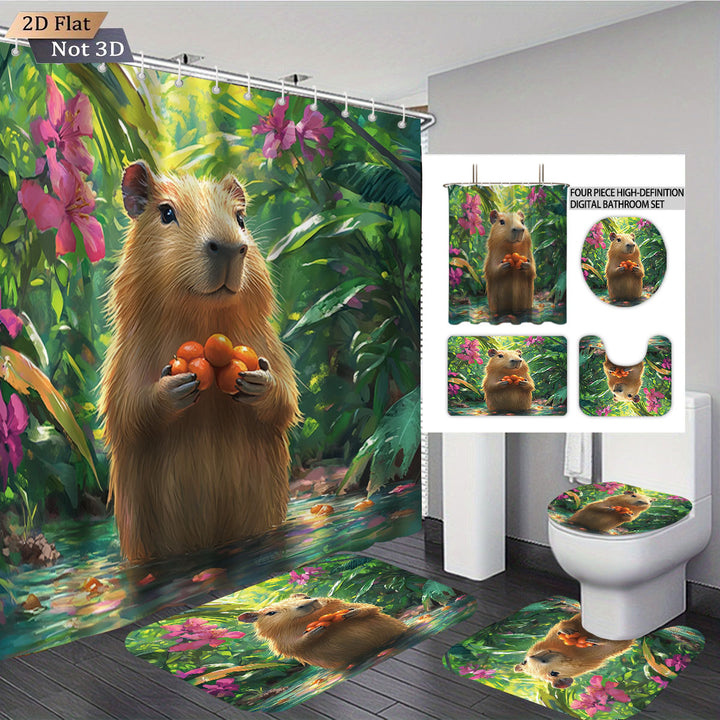 Cute Bear-Themed Four-Piece Bathroom Set Bowlift