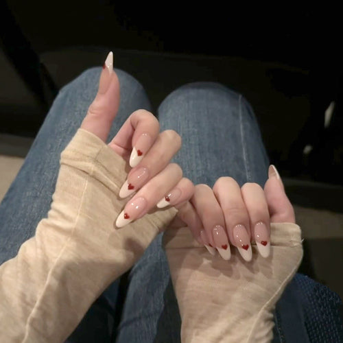 Heart-Embellished Press-On Nail Set Bowlift