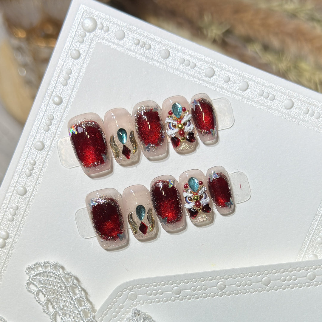 Decorative Press-On Nail Art Kit with Gemstone Accents Bowlift