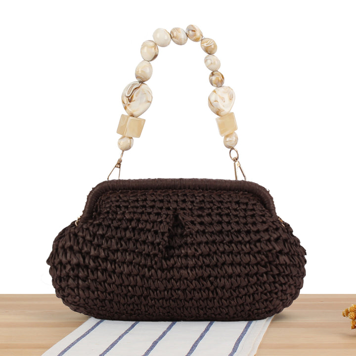 Basket bag with elegant wooden bead embellishments Bowlift