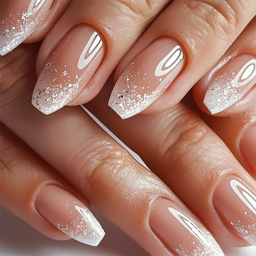 Artistic Nail Extensions with Glitter and Ombre Effect Bowlift