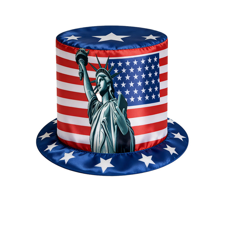 Unisex nan large cylinder party hat made of satin with star applications and stiff brim Bowlift