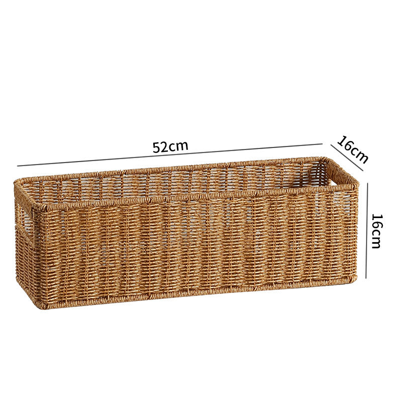 Handwoven Rectangular Storage Basket with Cut-Out Handles Bowlift