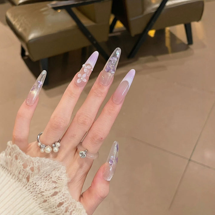 Floral-Inspired Stiletto Press-On Nail Design Bowlift