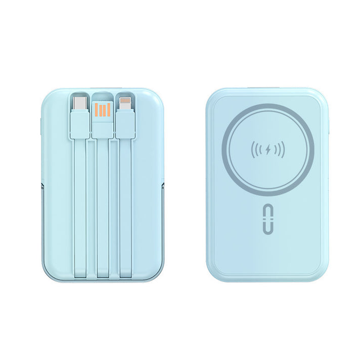 Powerbank with integrated charging cables and wireless charging function Bowlift