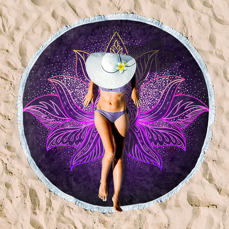 Round beach towel with artistic lotus design Bowlift