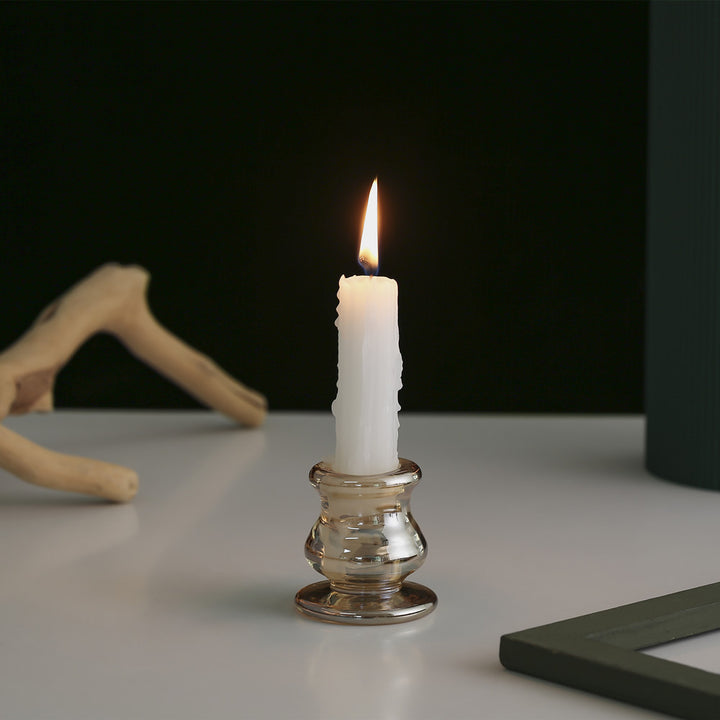 Handblown Smoky Glass Taper and Short Pillar Candle Holder Bowlift