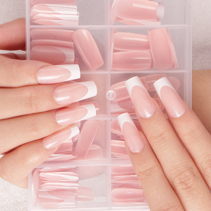 Premium Long-Length French Tip Press-On Nail Set Bowlift