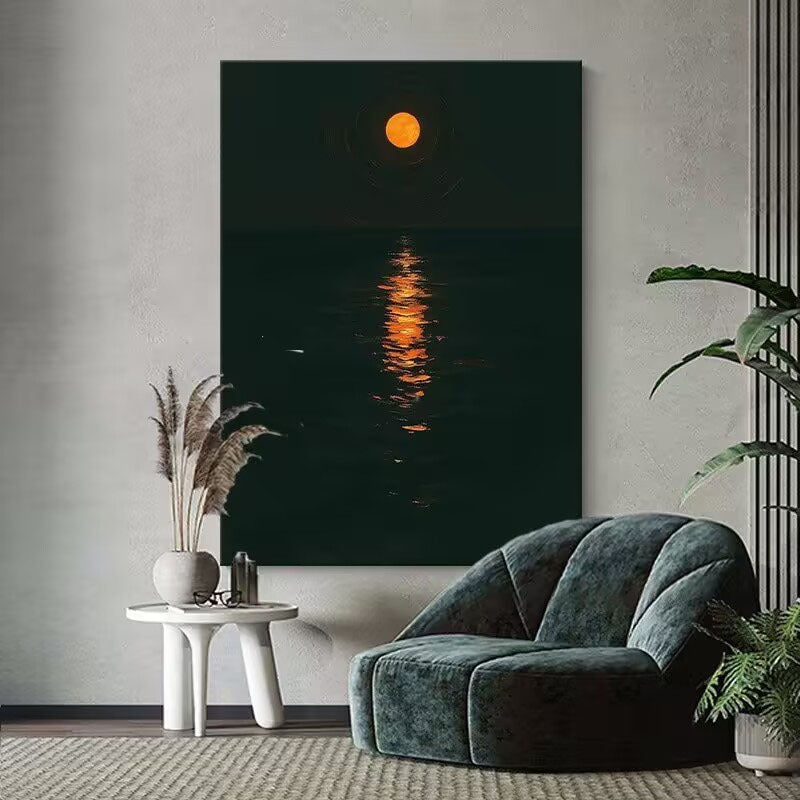 Framed Moonlit Water Reflection Art