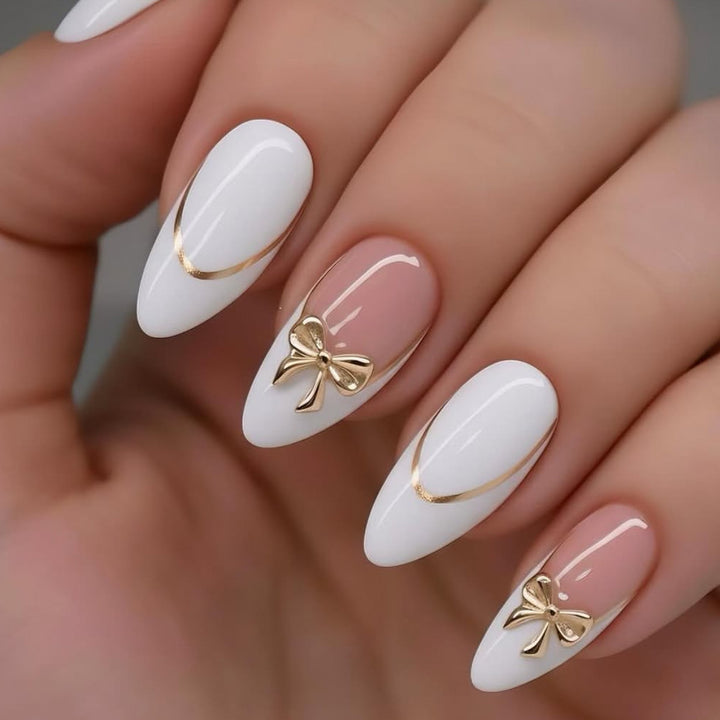 Elegant Stiletto Nail Art Extensions with Decorative Bow Accents Bowlift