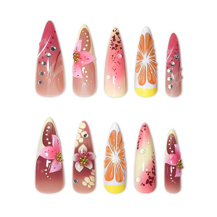 Floral Design Stiletto Nail Extensions Bowlift