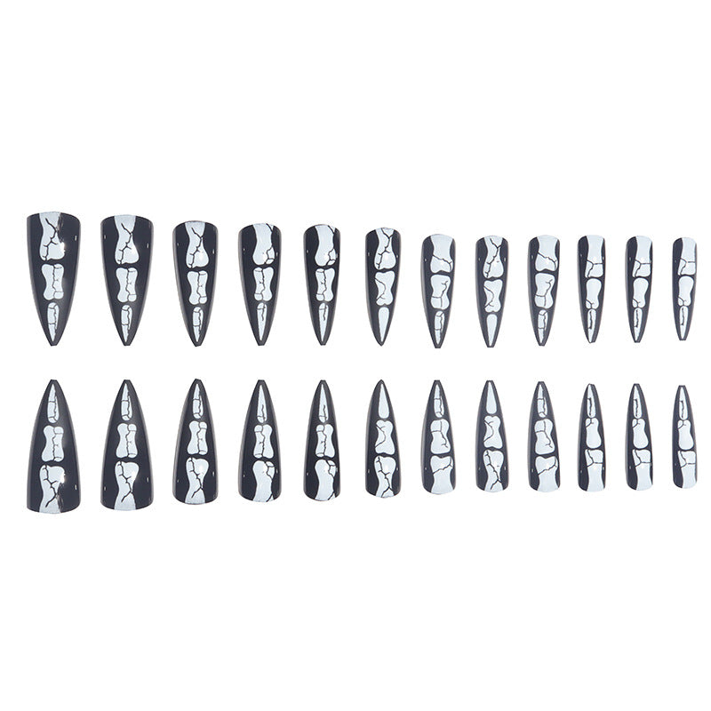 Artistic Skull-Design Stiletto Press-On Nails Bowlift