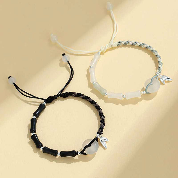 Adjustable Gemstone and Leaf Charm Bracelet Bowlift