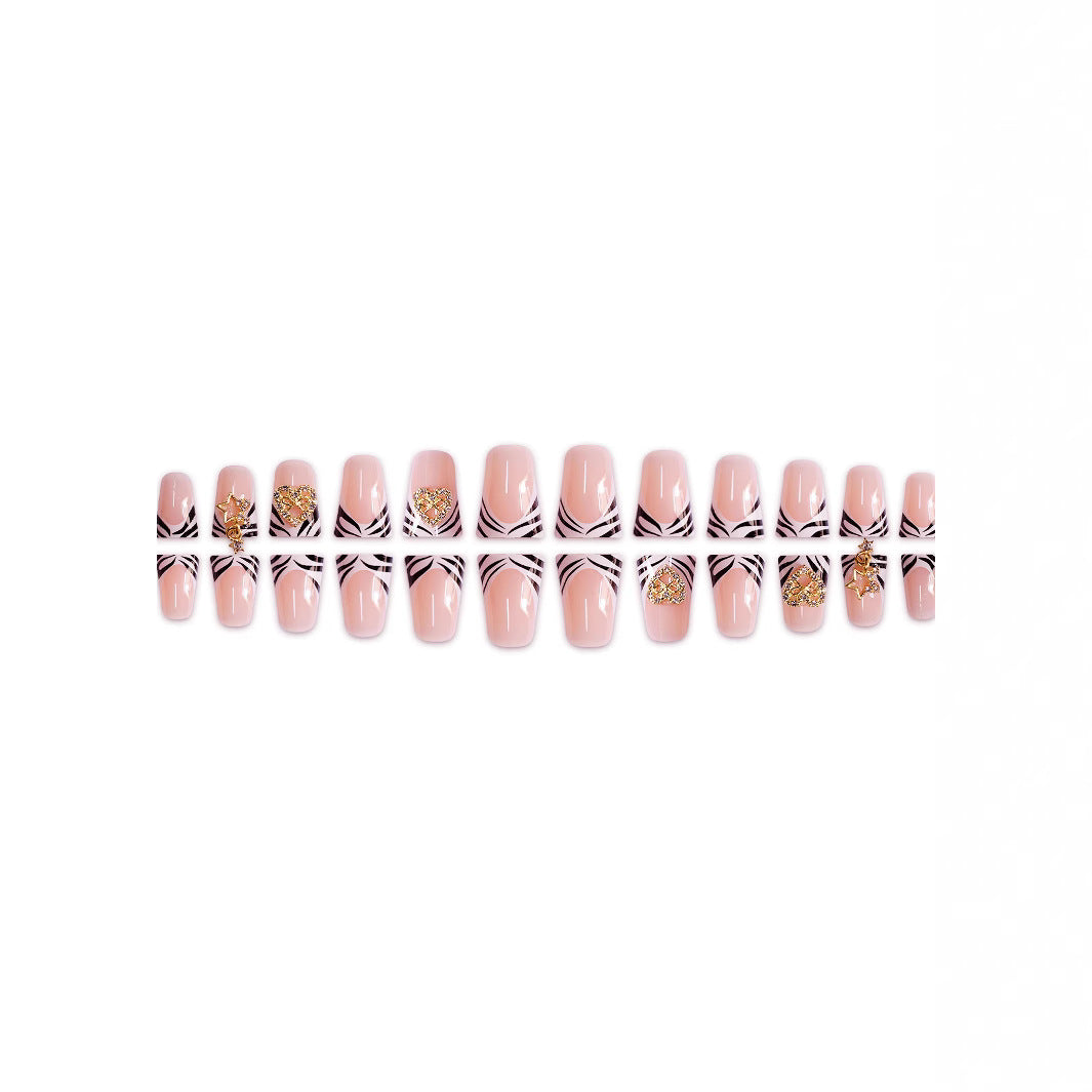 Decorative Rhinestone and Zebra Pattern Press-On Nails Bowlift
