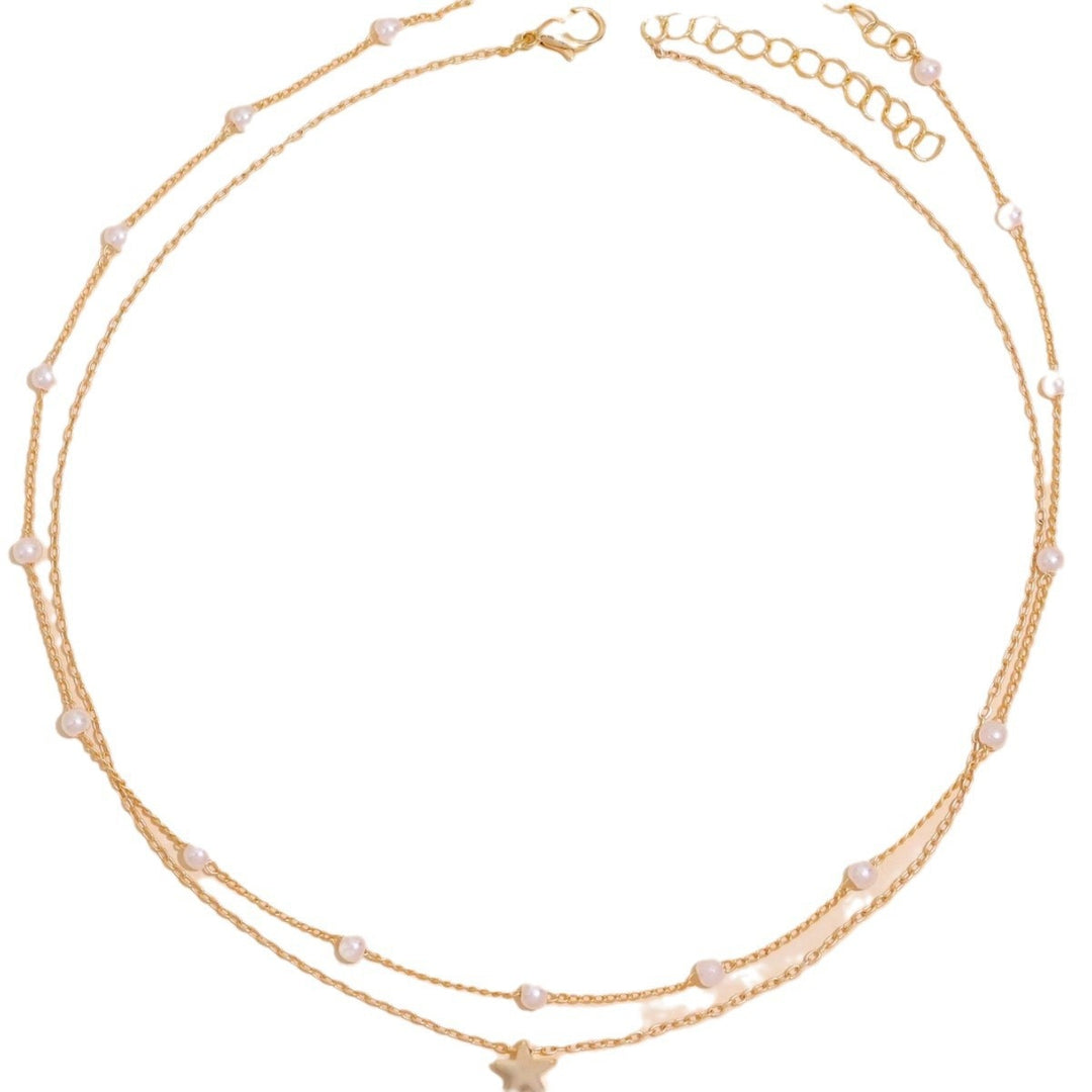 Layered Pearl and Star Pendant Necklace Bowlift