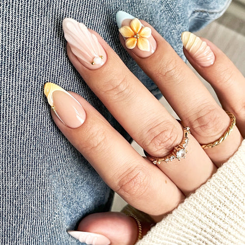 Elegant Floral Stiletto Press-On Nails Bowlift