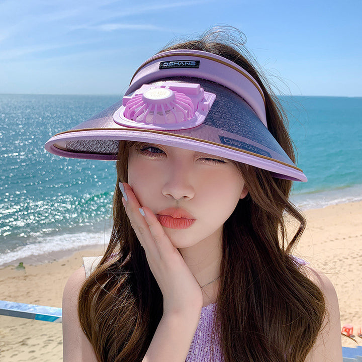 Breathable sun visor for with integrated, quietly running fan and adjustable headband Bowlift