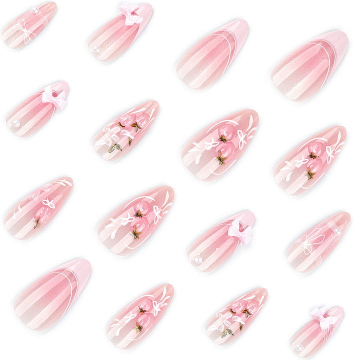Artistic Nail Extensions with Floral Design Bowlift