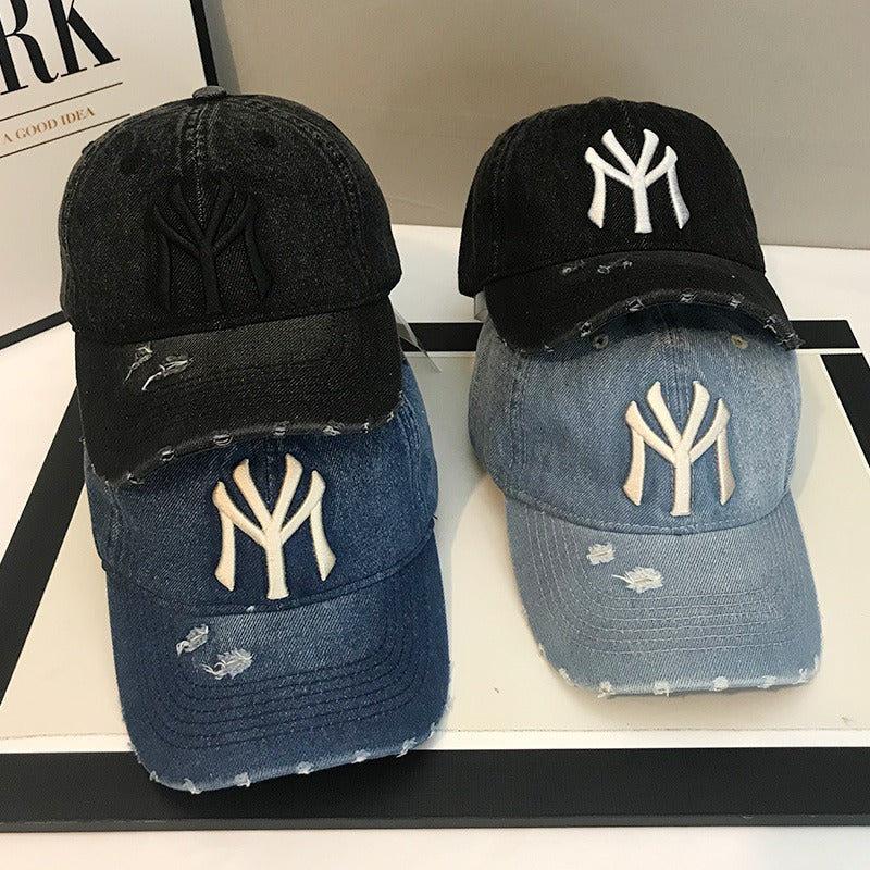 Men's Distressed Denim Baseball Cap Bowlift 1784188165