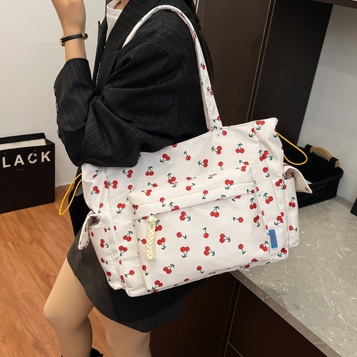 Cherry Print Multi-Pocket Tote Bag Bowlift