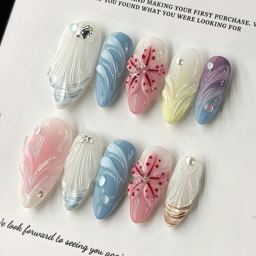 Artificial Nail Set with Floral 3D Design Bowlift