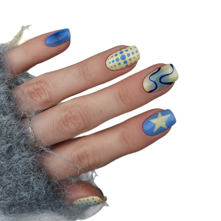 Creative Geometric and Colorful Patterns False Nails Bowlift