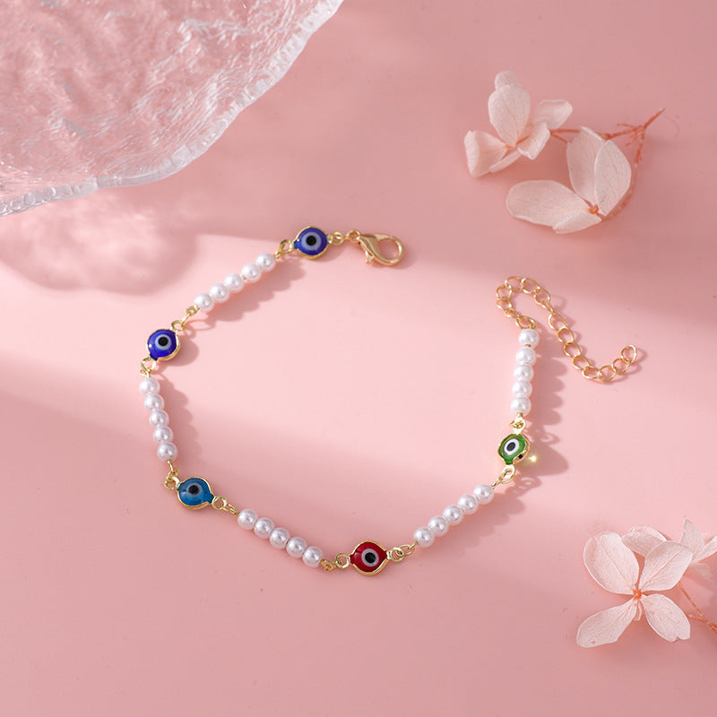 Pearl and Colorful Evil Eye Bracelet Bowlift
