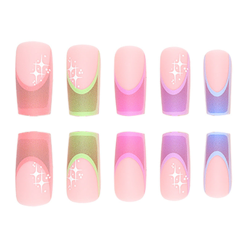 Acrylic nail set with colorful geometric designs and glitter accents Bowlift