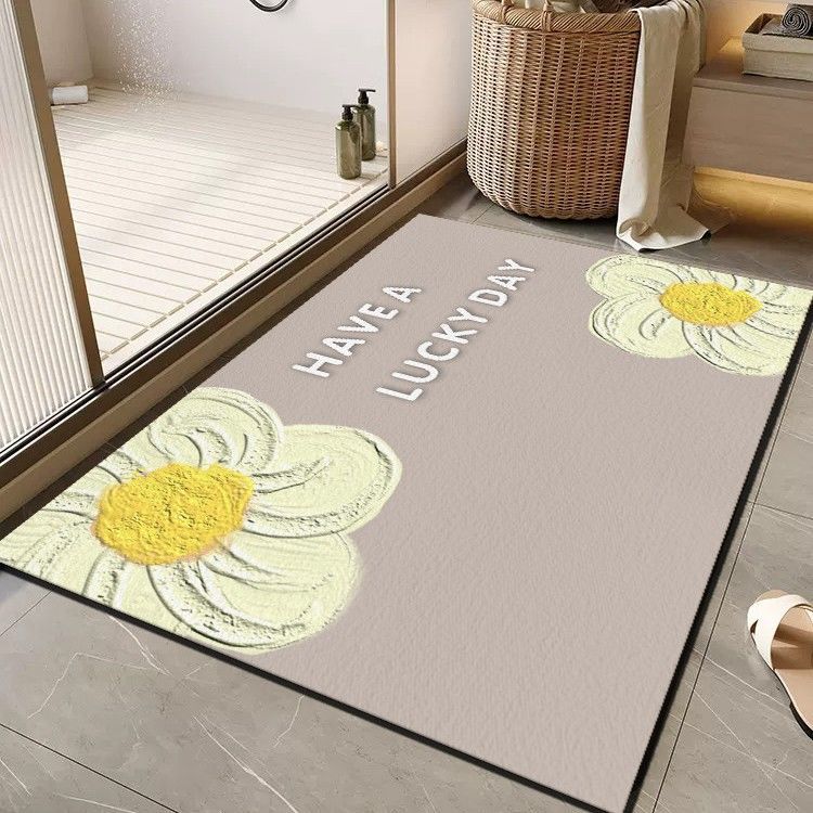 Cheerful Floral Message Bath Mat Bowlift