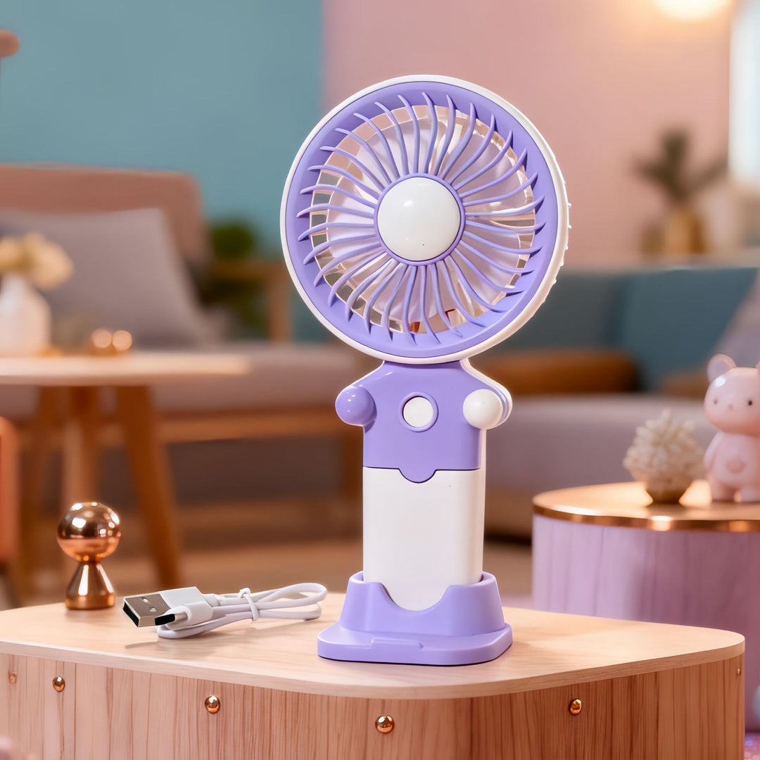Ladies Portable Hand Fan with USB Charging Function and Flexible Tilt Bowlift