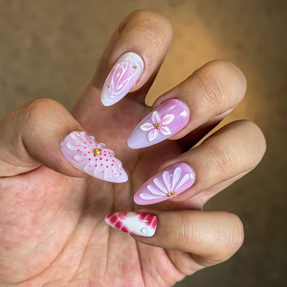 Artistic Floral Press-On Nail Collection Bowlift